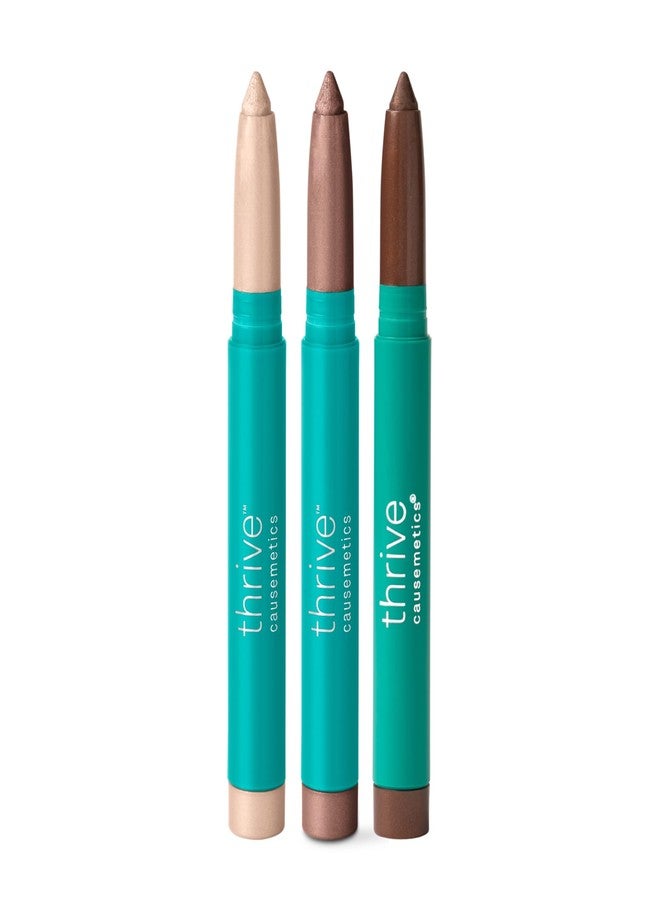 Thrive Causemetics Brilliant Eye Brightener Shimmer Classic Eyeshadow Stick Bundle, 3 Shades, Waterproof & Crease Proof Cream to Powder Long Lasting Formula, 3 Shadow Sticks & Confetti Makeup Bag - Image 1
